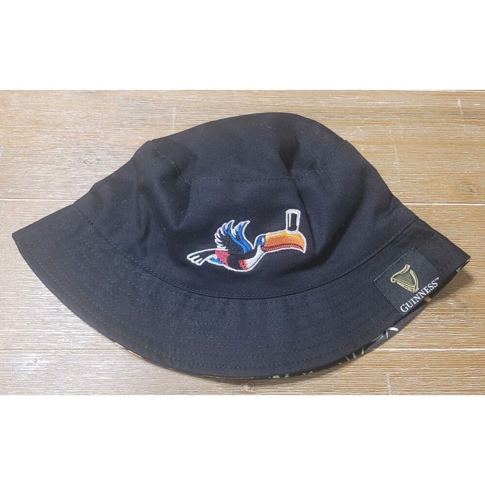 Guinness Black Toucan Reversible Hawaiian Sun Bucket Hat Cap Tropical One Size